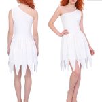 Modern Original Wilma Flintstone Adult Stage Performance Costume White Single Shoulder Dress for Halloween Role Play