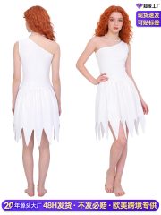 Modern Original Wilma Flintstone Adult Stage Performance Costume White Single Shoulder Dress for Halloween Role Play