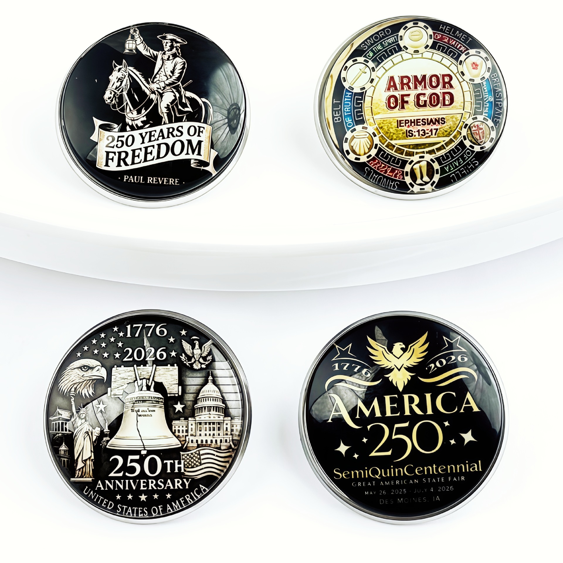 O1CN01rZ9ewN1DOOilBSDts_2214023710206-0-cib.jpg USA 250th Anniversary Custom Metal Medal Badge Embossed Commemorative Coin Chest Pin Gift 2026 Independence Day Theme - Image 1