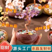 天然黄水晶发财树摆件紫水晶招财树玄学桌面装饰物碎石发财树批发 - Image 3