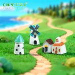 Customizable Decorative Windmill House Ornament Succulent Landscape Decoration Creative Resin Craft House Castle Design
