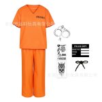 Adult Halloween Party Cosplay Prisoner Costume Orange Inmate Outfit With Accessories Stage Performance Apparel