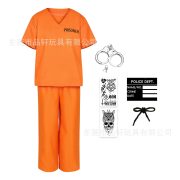 Adult Halloween Party Cosplay Prisoner Costume Orange Inmate Outfit With Accessories Stage Performance Apparel