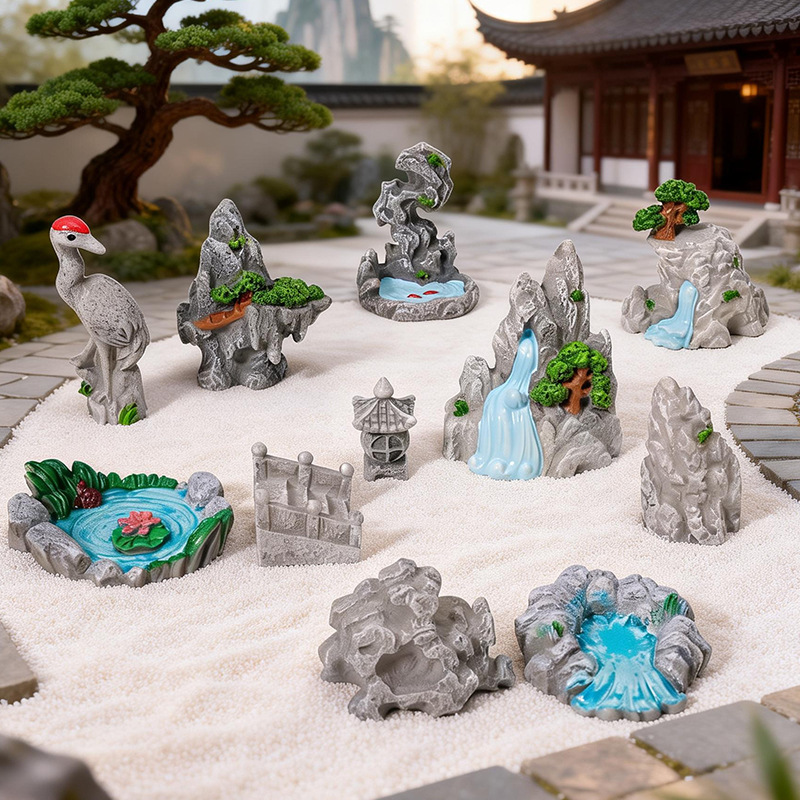 O1CN01tB8qQR1p0zsaUIvMu_2218205945299-0-cib.jpg Customizable Decorative Resin Ornament Micro Landscape Simulation Waterfall Pavilion Bridge Garden Landscape Tea Table Accessories - Image 1
