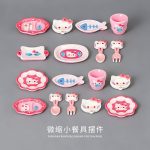 Katie Resin Mini Dining Set Pink Cat Accessories Customizable Decorative Ornaments Microscale Food Toys Display DIY Handmade Material Kit
