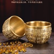 黄铜浮雕百福缸家居摆件福字装饰品办公桌面玄关礼品工艺品铜艺 - Image 4