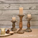 New Arrival Wooden Brown Retro Candelabra Set Three-Piece Party Decoration Home Restaurant Roman Column Ornament