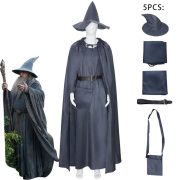 Gandalf Wizard Ring War Hobbit Cosplay Costume Thin Cotton Linen Cloak Robe Adult Stage Performance Wear