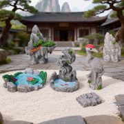 树脂微景观DIY配件套装中式禅意小摆件仙鹤假山瀑布池塘石桥亭子 - Image 4