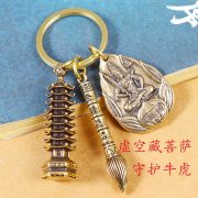 Bronze Zodiac Guardians Nine-story Tower Keychain Custom Metal Medal Badge Vintage Style Cultural Artwork Collectible Item - Image 4