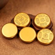 Antique Style Solid Gold Yuan Bing Cake Office Desk Decoration Custom Metal Medal Badge Craftwork for Wealth Happiness Health Joy