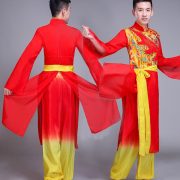 Adult Stage Performance Costume Red Square Dance Lantern Rice Crop Dance Ethnic Waist Drum Team Men's Dragon Lion Performance - Image 2