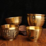 黄铜百福缸米缸聚宝盆大吉大利五虎小摆件百福缸烟灰缸茶酒工艺品