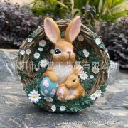 Easter Rabbit Egg Decorative Resin Ornament Customizable Home Garden Decoration Mother And Son Rabbit Design Wholesale - Image 3