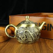 黄铜龙凤山水茶壶家居茶桌茶具纯铜摆件龙凤呈祥小茶壶会销礼品 - Image 2