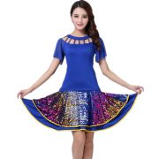 New Latin Dance Square Dance Performance Costume Sequin Skirt Bell Sleeve Dance Outfit Festival Performance Adult Stage Costume - Image 4
