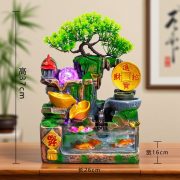 Lucky Mountain Water Fountain Resin Ornament for Office Home Decorative Flowing Water Feature Wealth Attracting Fish Tank
